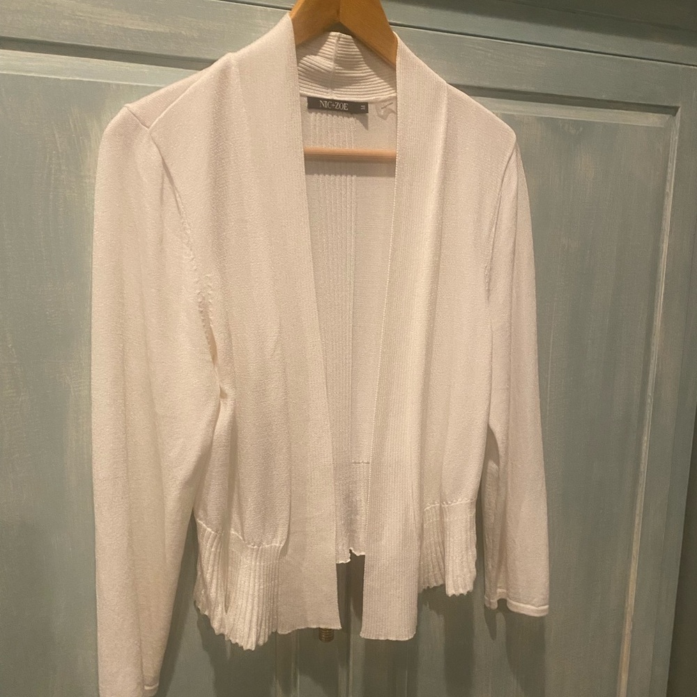 NIC+ZOE White Open-Front Knit Cardigan